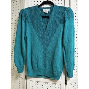 Vintage Nannell Size S Sweater Rayon Wool Acrylic Blend Teal Blue Green
